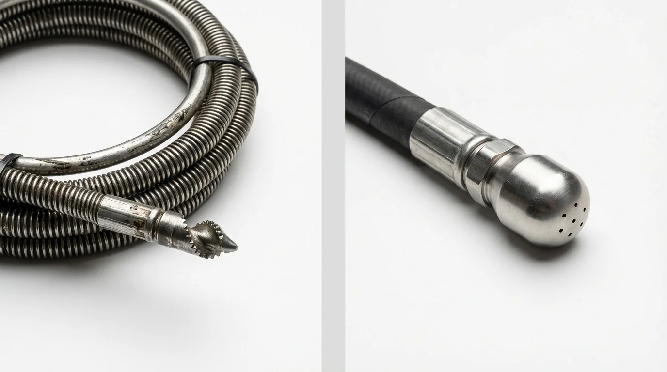 Drain snake cable and hydro jetting nozzle used for drain cleaning in Milan, IL