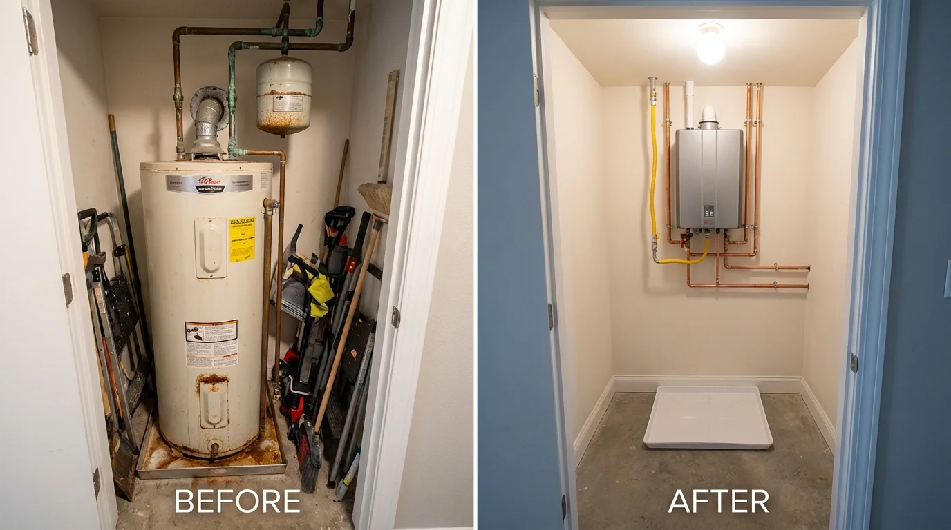 Tank water heater versus wall-mounted tankless unit comparison for Milan, IL homeowners